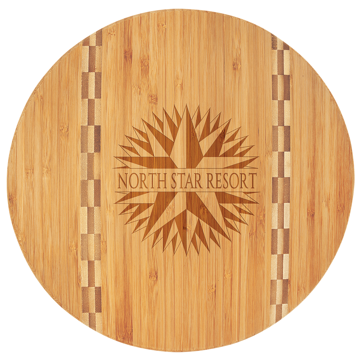 Custom Round Bamboo Cutting Board with Butcher Block Inlay (11 3/4