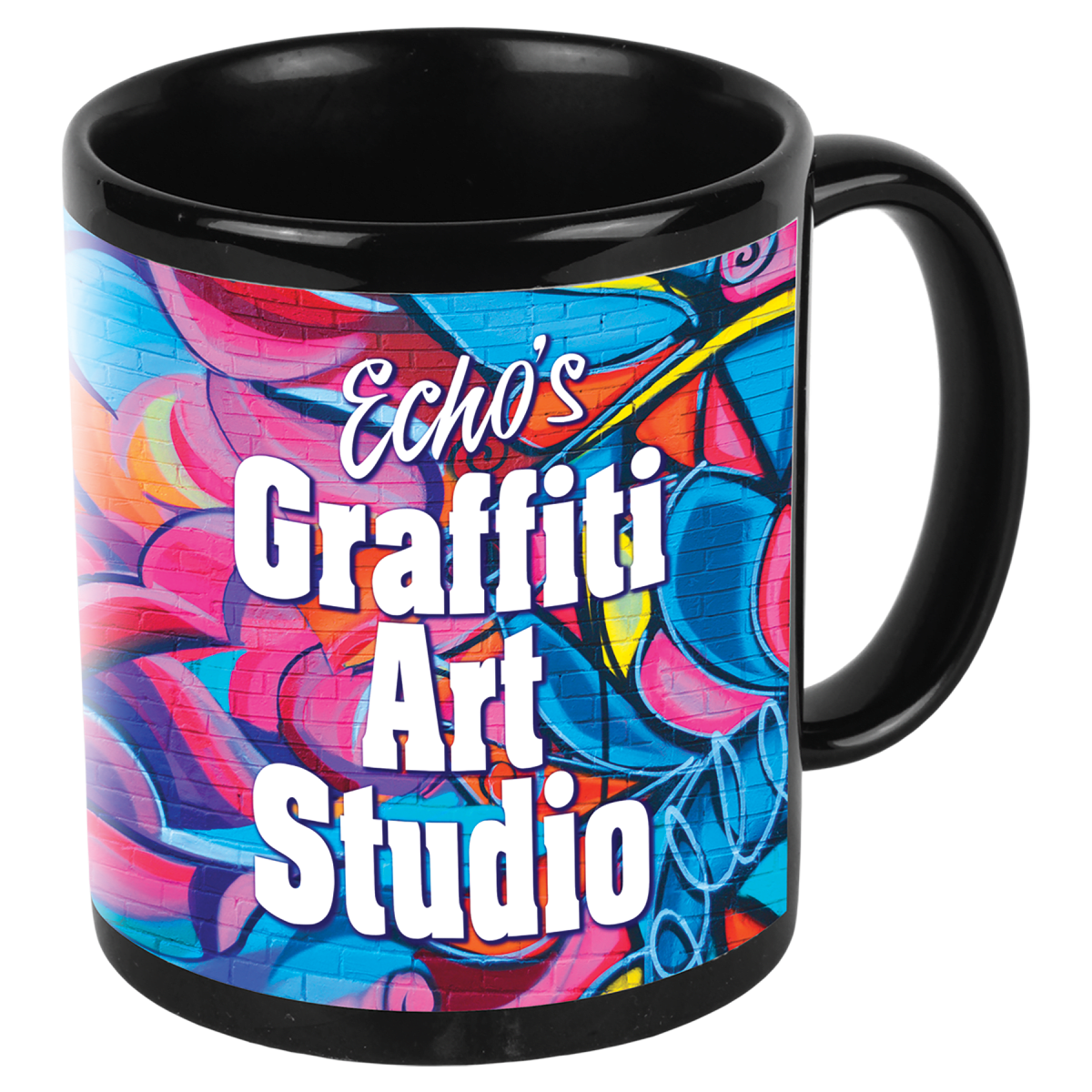 Custom Black/White Sublimatable Ceramic Banner Mug (11 oz) — Branded | Laser Engraved — product photo
