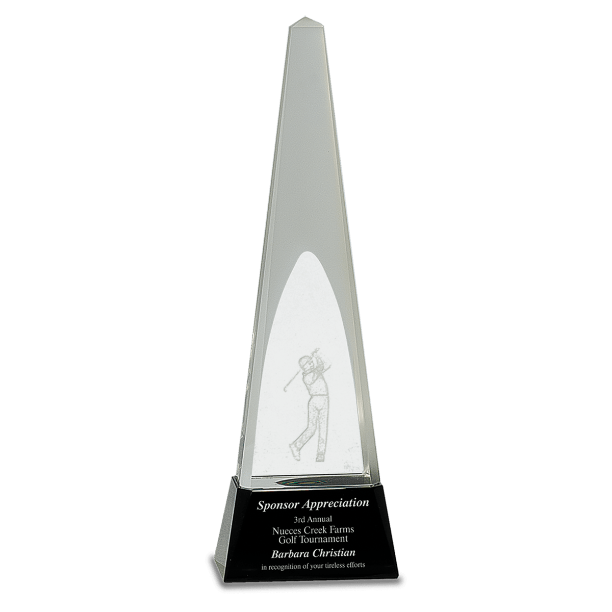 Custom Clear Crystal 3D Golf Spire on Black Pedestal Base (11 1/2