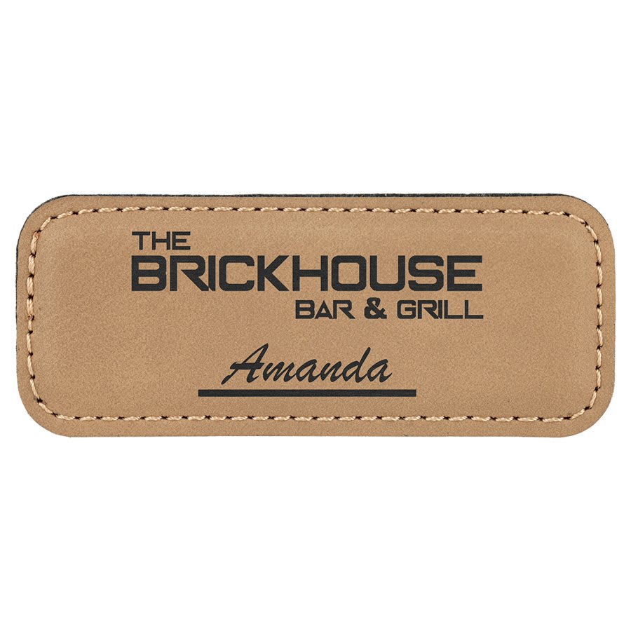 3 1/4" x 1 1/4" Light Brown Laserable Leatherette Badge Blank with Magnet