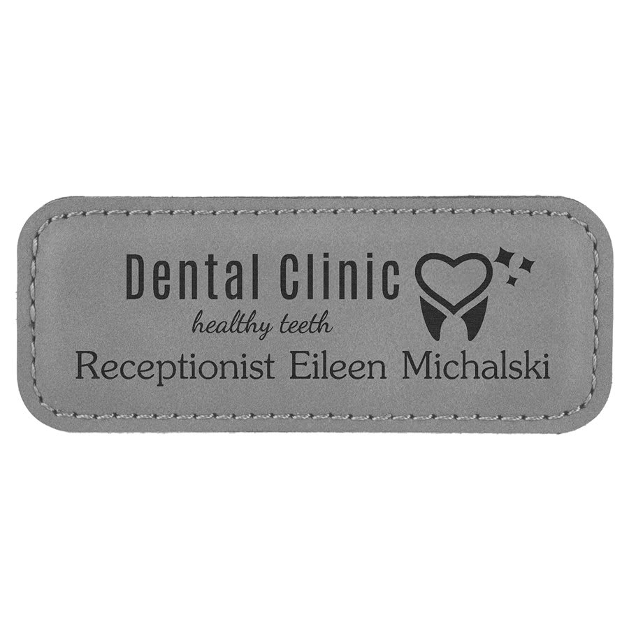 3 1/4" x 1 1/4" Gray Laserable Leatherette Badge Blank with Magnet