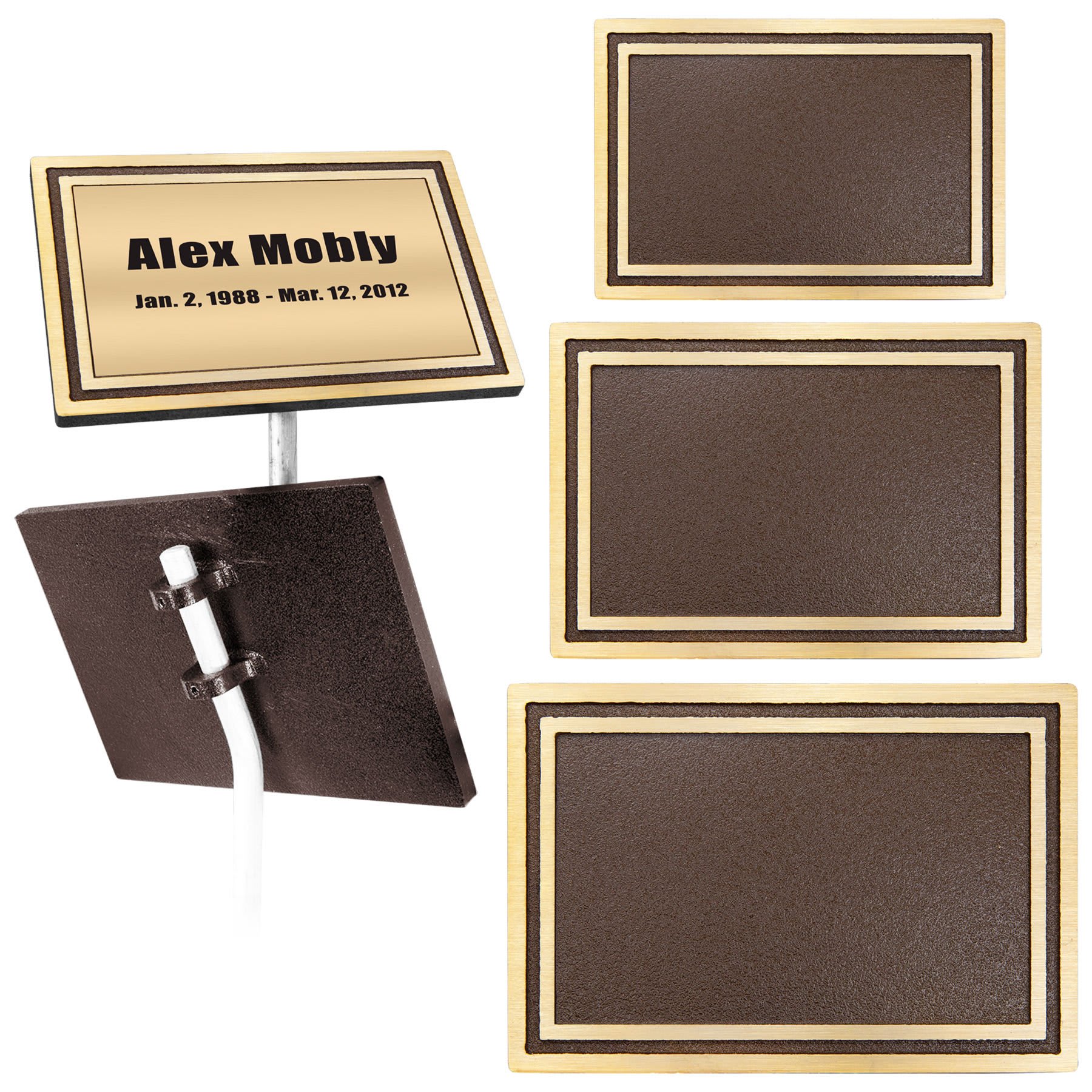 Bronze/Brown Rectangle Cast Aluminum Sign Sample Set with 24" Aluminum Rods