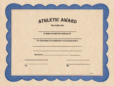 8 1/2" x 11" Athletic Award Certificate