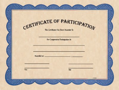 8 1/2" x 11" Certificate of Participation