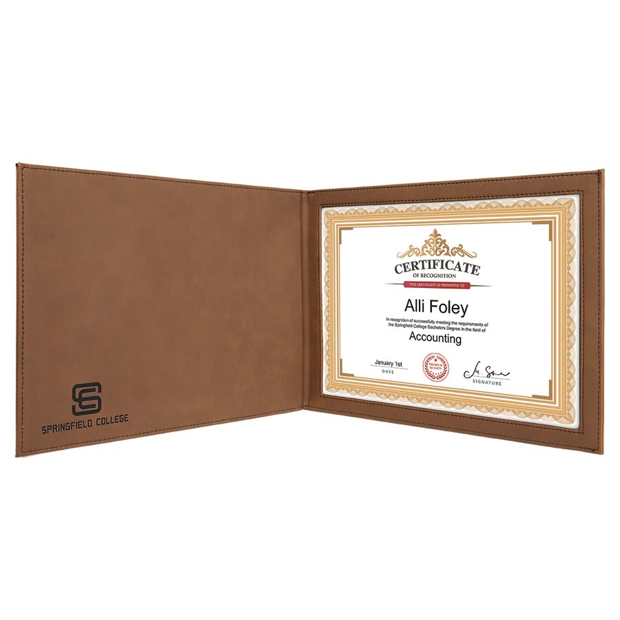 9" x 12" Dark Brown Laserable Leatherette Certificate Holder for 8 1/2" x 11"
