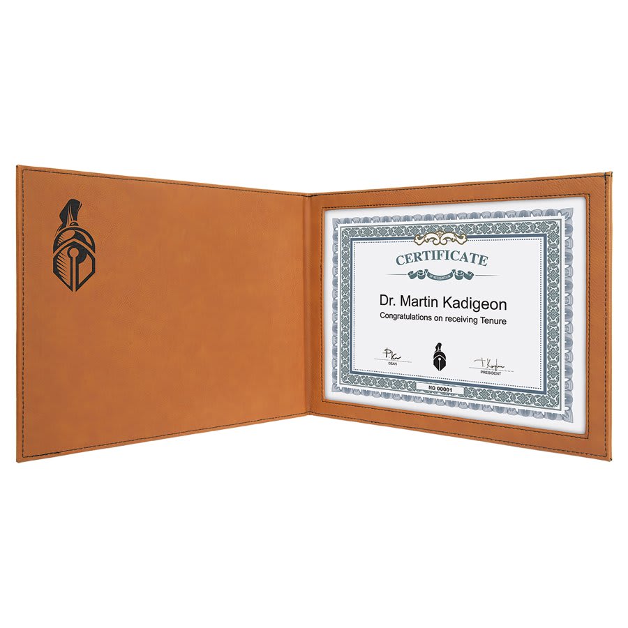 9" x 12" Rawhide Laserable Leatherette Certificate Holder for 8 1/2" x 11"