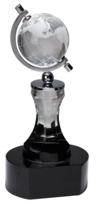 8 1/2" Crystal Spinning Globe with Clear Tower on Black Base