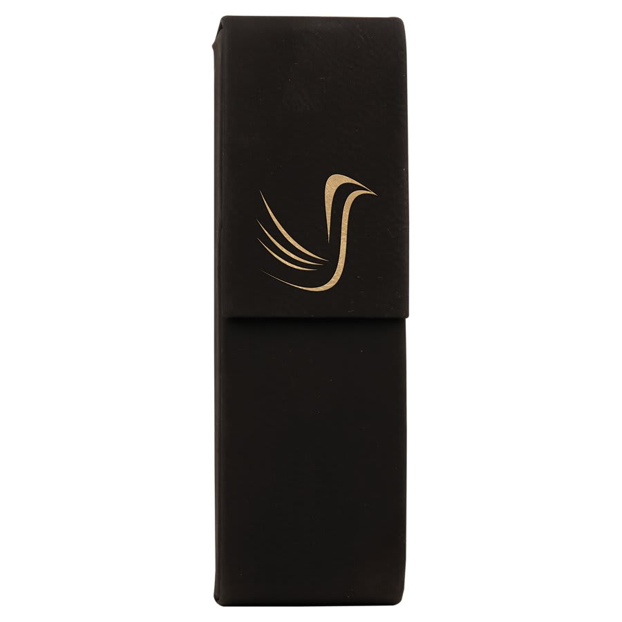 6 1/2" x 2" Black/Gold Laserable Leatherette Double Pen Case