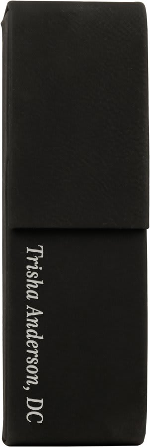 6 1/2" x 2" Black/Silver Laserable Leatherette Double Pen Case