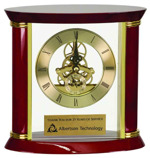 7 3/4" Executive Gold & Rosewood Piano Finish Clock