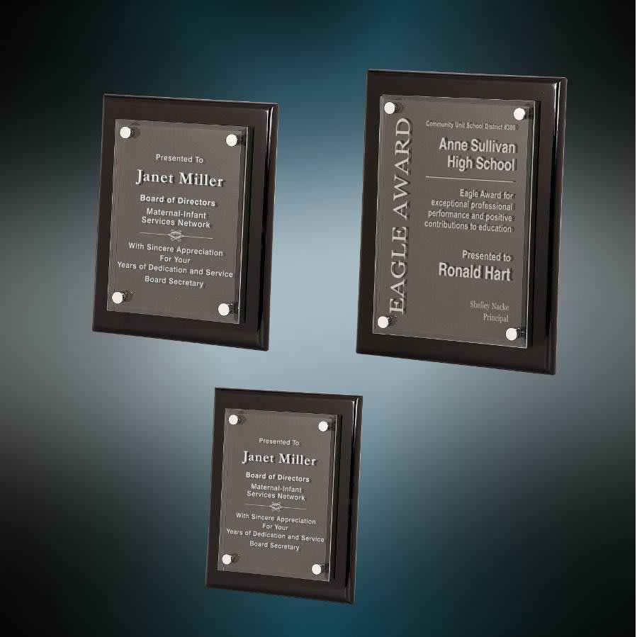 Black Piano Finish Floating Glass Plaque Blank Sample Set
