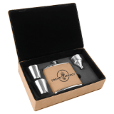 Light Brown 6 oz. Leatherette Flask Set