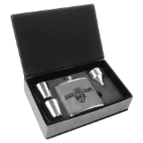 Gray 6 oz. Leatherette Flask Set
