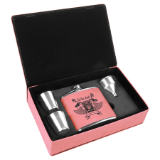 Pink 6 oz. Leatherette Flask Set