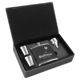 Black/Silver 6 oz. Leatherette Flask Set