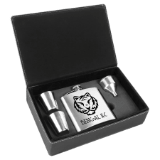 6 oz. Stainless Steel Flask Set in Black & Silver Leatherette Gift Boxf