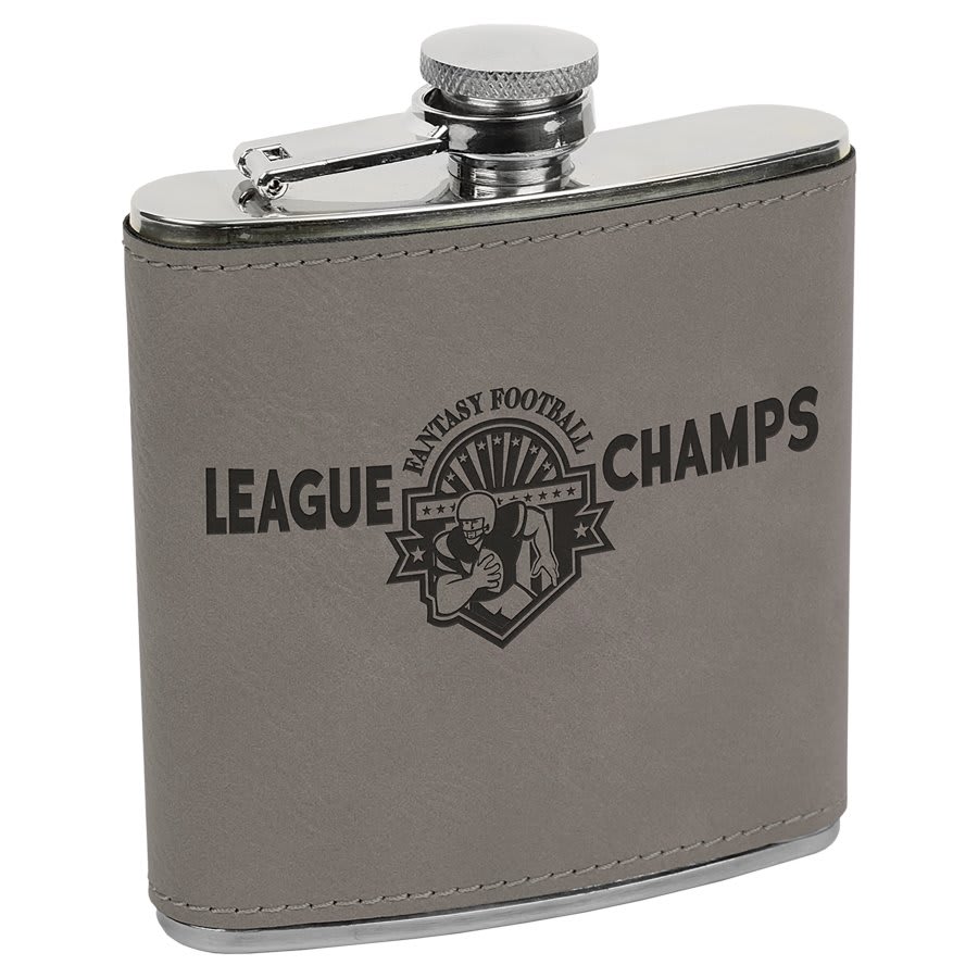 6 oz. Gray Laserable Leatherette Stainless Steel Flask
