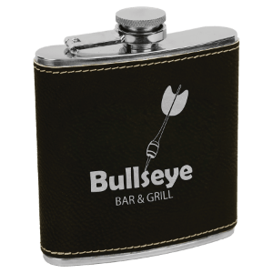 Black/Silver Leatherette 6 oz. Flask