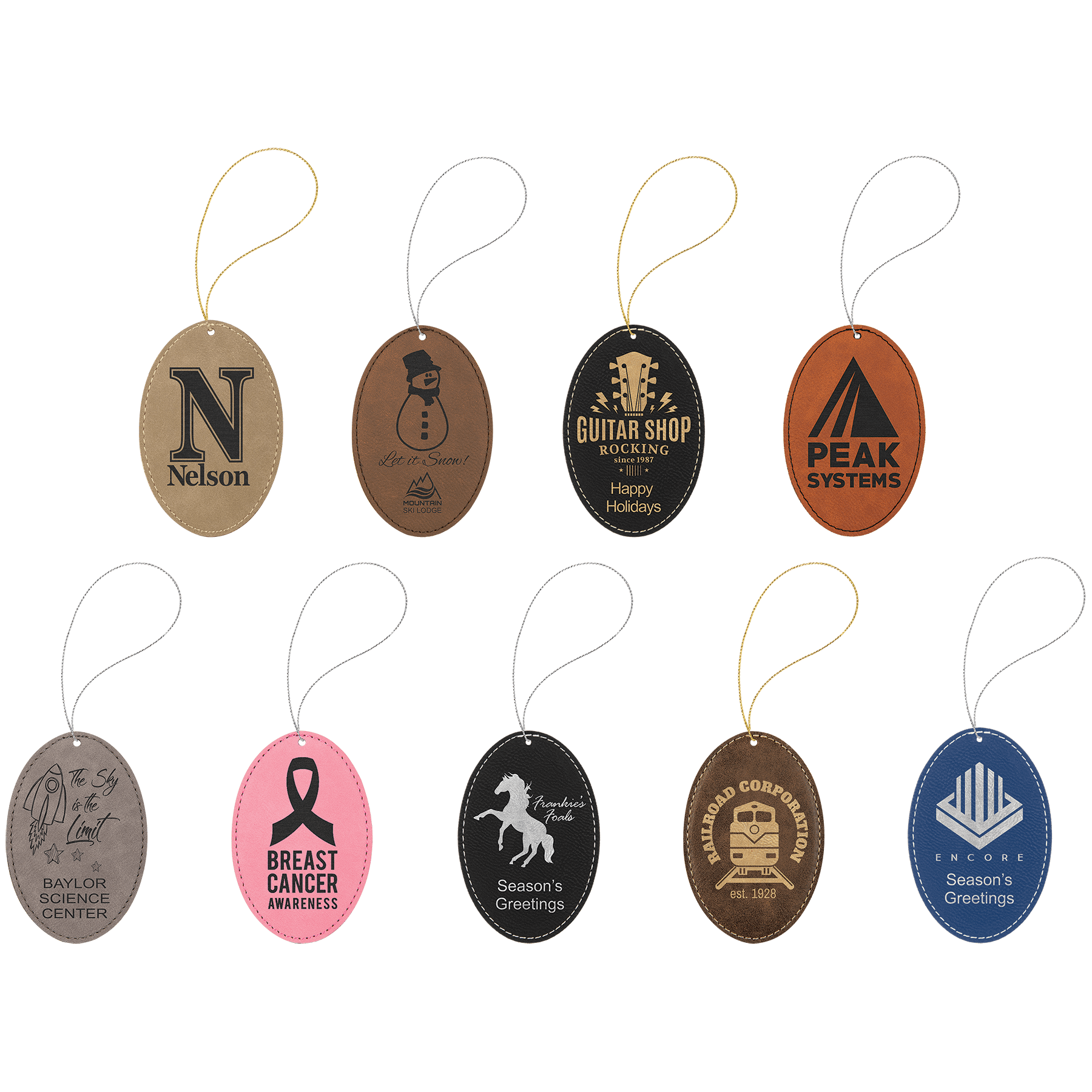 Laserable Leatherette Oval Ornament with Strings Sample Set