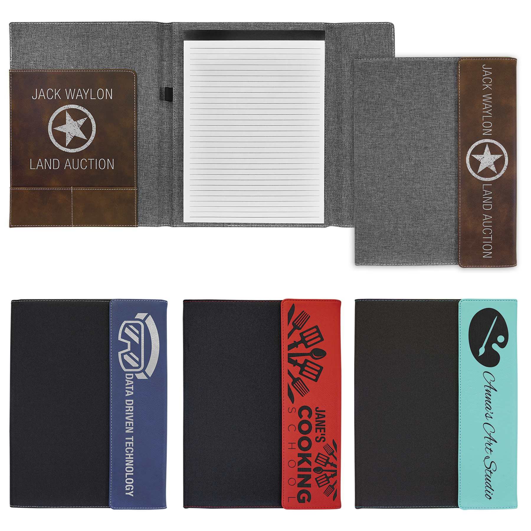 9 1/2" x 12" Laserable Leatherette / Canvas Portfolio with Notepad Sample Set