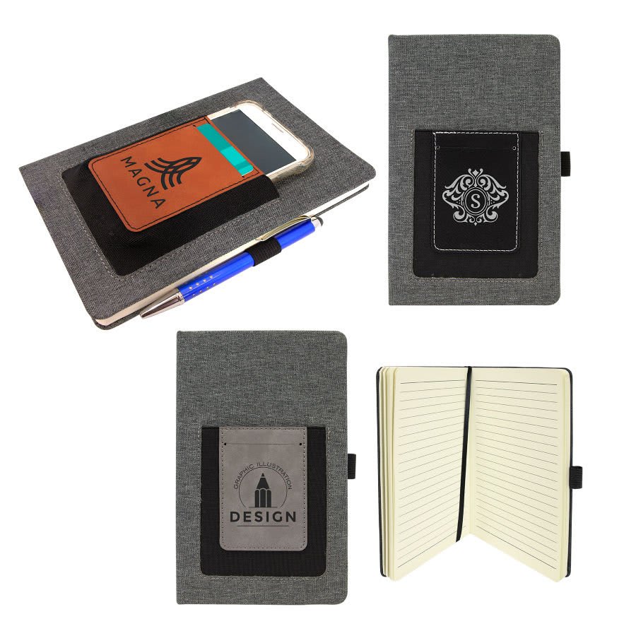 5 1/4" x 8 1/4" Laserable Leatherette Journal with Cell/Card Slot Sample Set