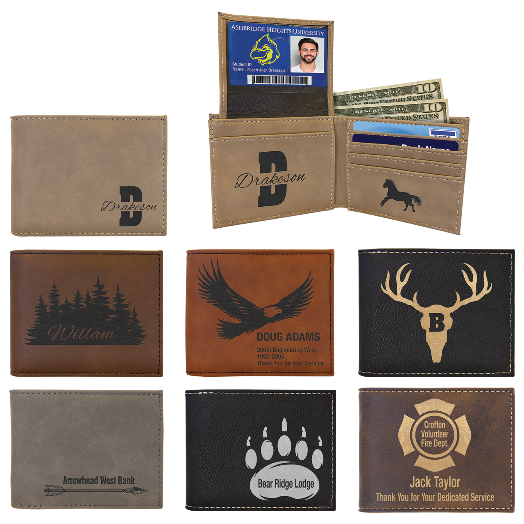 Laserable Leatherette Bi-Fold Wallet w/Flip ID Sample Set