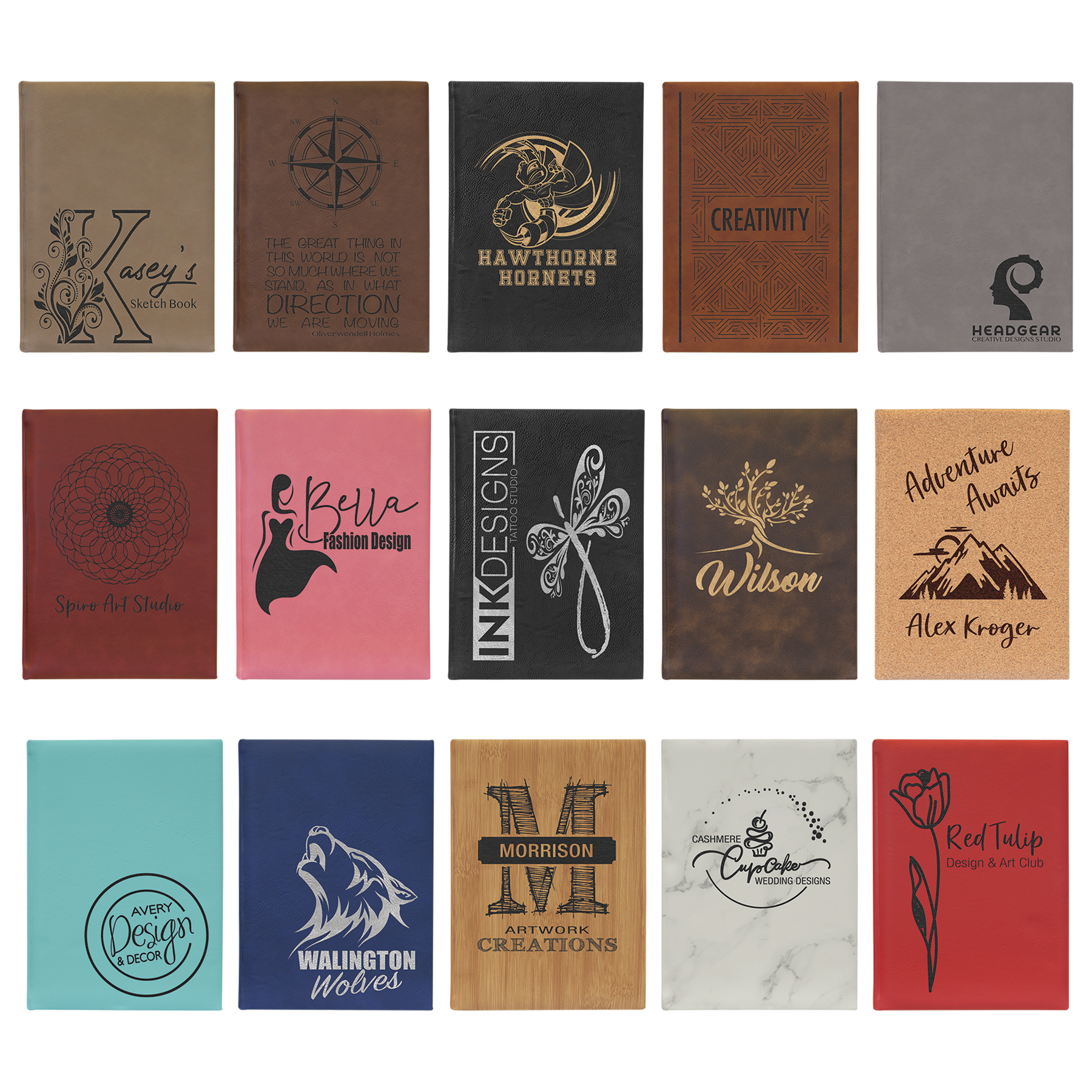 7" x 9 3/4" Laserable Leatherette Sketch Book with Unlined Notepad Sample Set