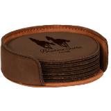 Dark Brown Round Leatherette 6-Coaster Set