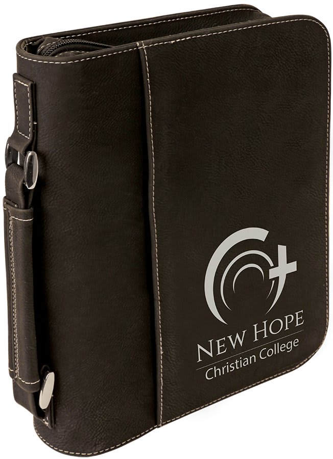 7 1/2" x 10 3/4" Black/Silver Leatherette Book/Bible Cover with Handle & Zipper