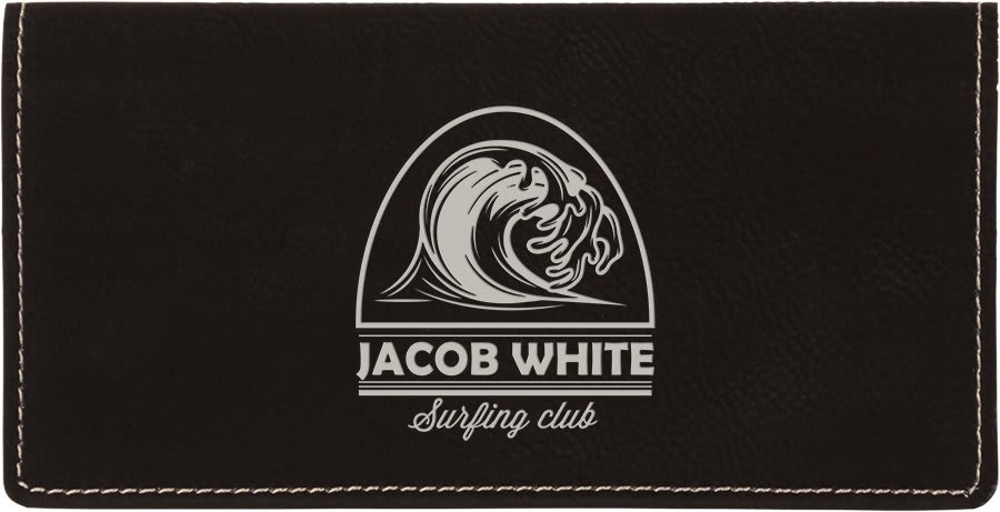 6 3/4" x 3 1/2" Black/Silver Laserable Leatherette Checkbook Cover