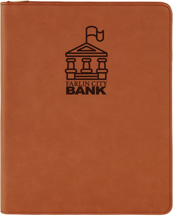 9 1/2" x 12" Rawhide with Zipper Laserable Leatherette Portfolio with Notepad