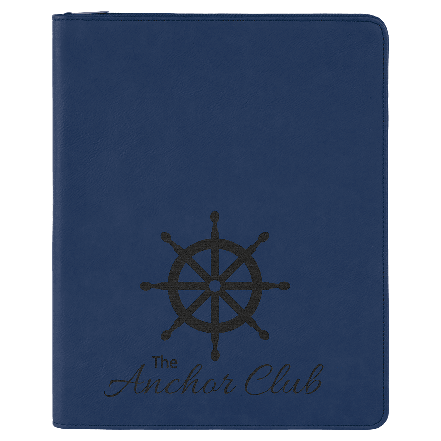 9 1/2" x 12" Blue/Black with Zipper Laserable Leatherette Portfolio with Notepad