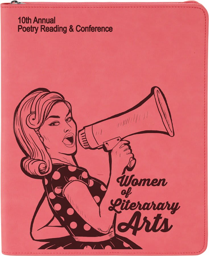 9 1/2" x 12" Pink with Zipper Laserable Leatherette Portfolio with Notepad