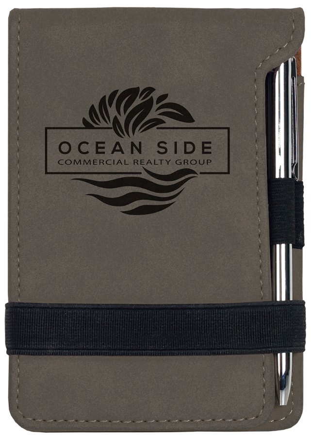 3 1/4" x 4 3/4" Gray Laserable Leatherette Mini Notepad with Pen