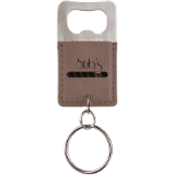 Gray Leatherette Rectangle Bottle Opener Keychain