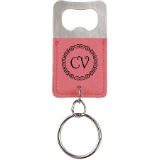 Pink Leatherette Rectangle Bottle Opener Keychain