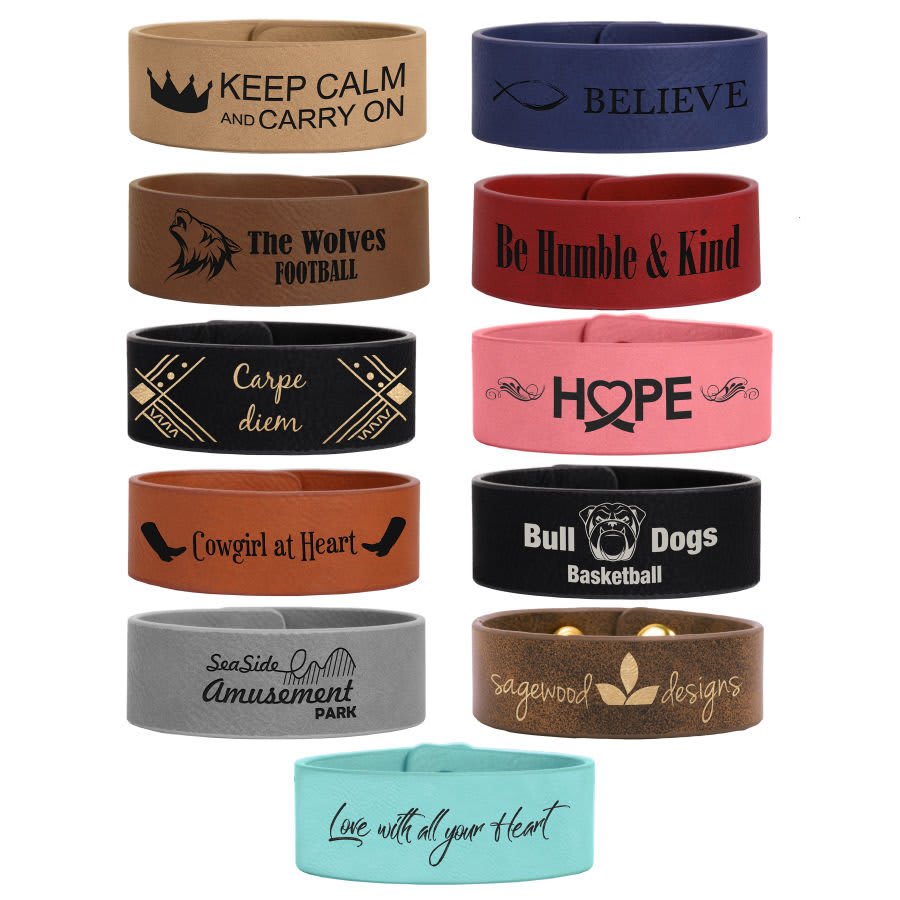9 1/2" x 1" Laserable Leatherette Cuff Bracelet Sample Set