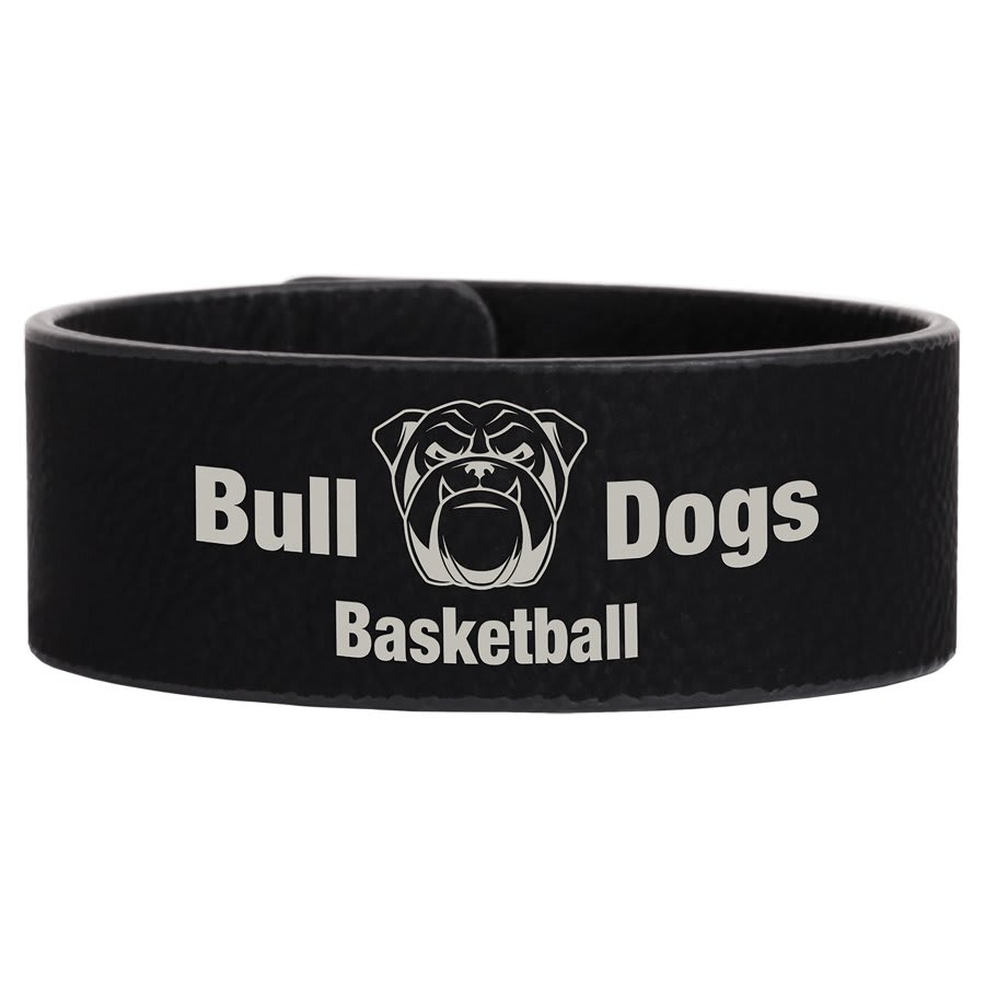 9 1/2" x 1" Black/Silver Laserable Leatherette Cuff Bracelet