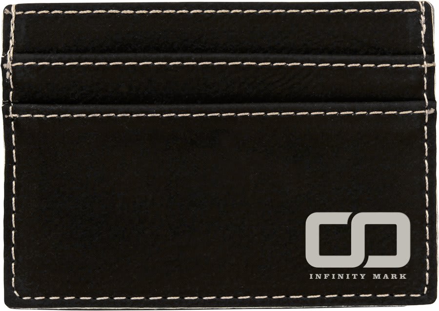 4" x 2 3/4" Black/Silver Laserable Leatherette Wallet Clip