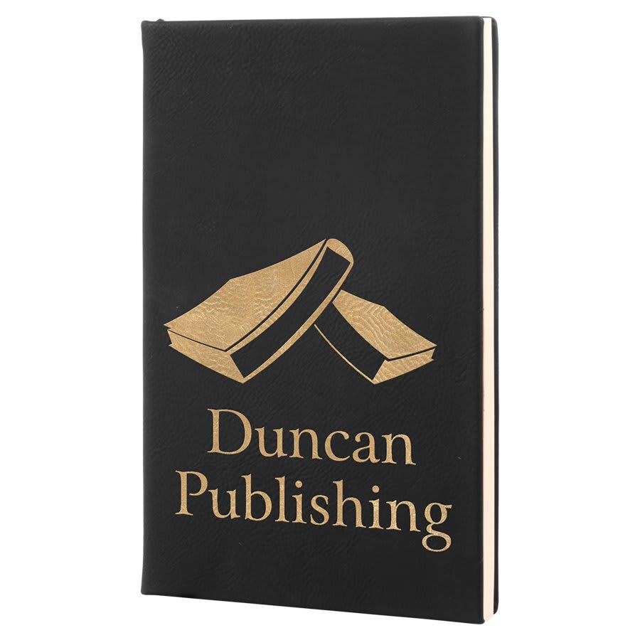 5 1/4" x 8 1/4" Black/Gold Laserable Leatherette Journal with Lined Notepad