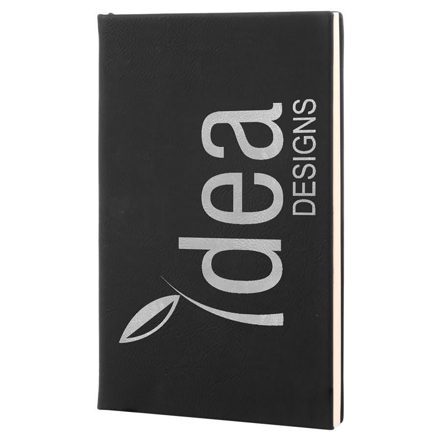 5 1/4" x 8 1/4" Black/Silver Laserable Leatherette Journal with Lined Notepad