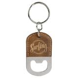 Rustic/Gold Leatherette Oval Bottle Opener Keychain