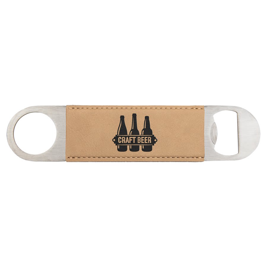 1 1/2" x 7" Light Brown Laserable Leatherette Bottle Opener