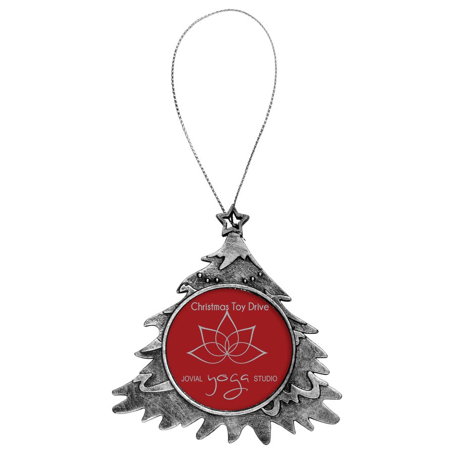 4" Antique Silver Tree Ornament with 2" Insert Holder & Silver String (Insert Not Included)