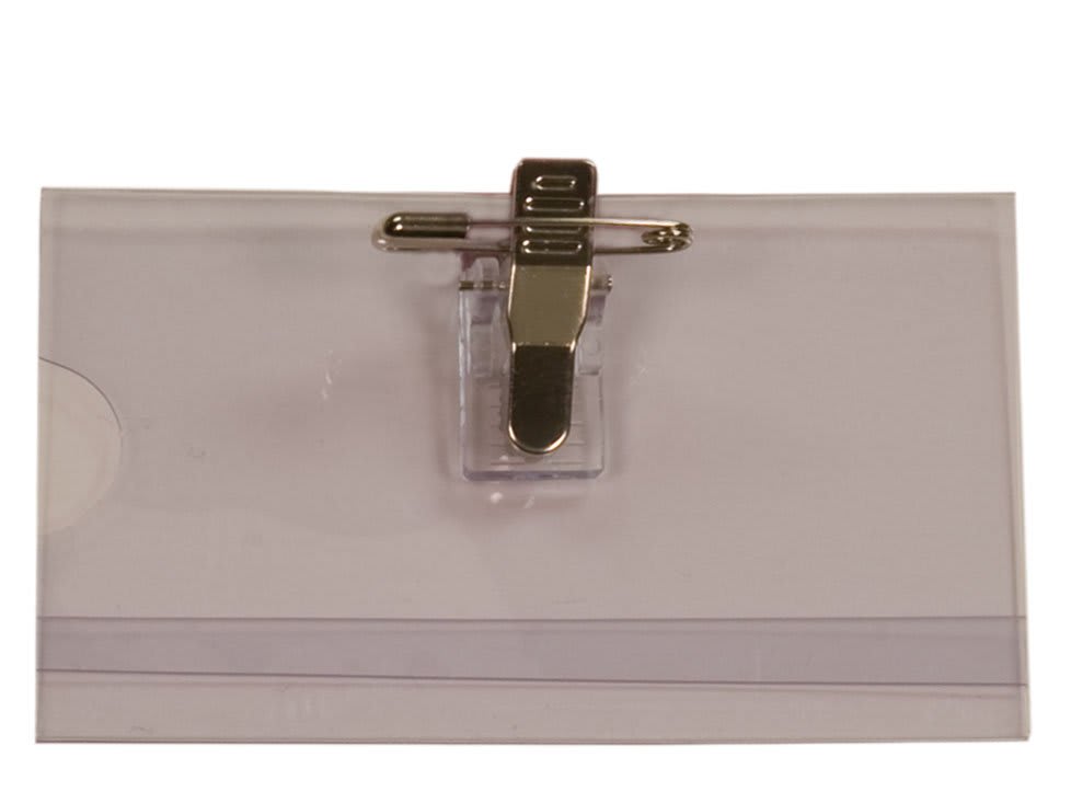 3 5/8" x 2 1/4" Clear Convention Badge with Bulldog Clip and Pin