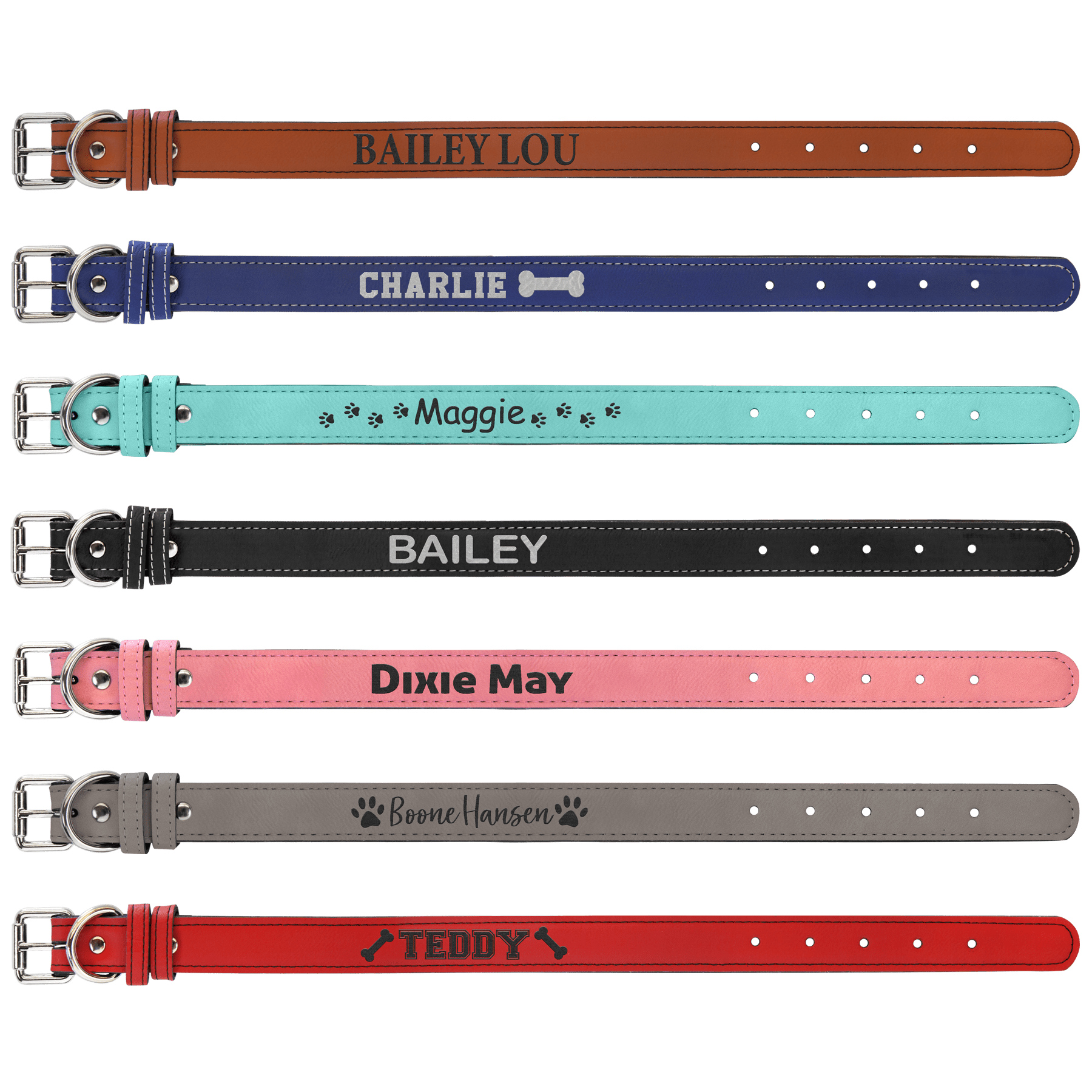 Small 15" x 3/4" Laserable Leatherette Dog Collar Sample Set