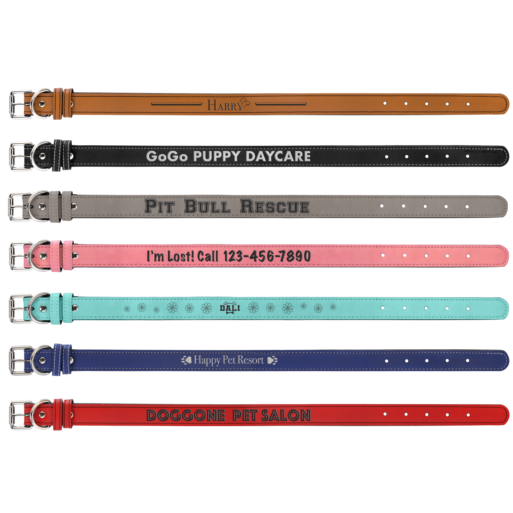 Large 23" x 1" Laserable Leatherette Dog Collar Sample Set