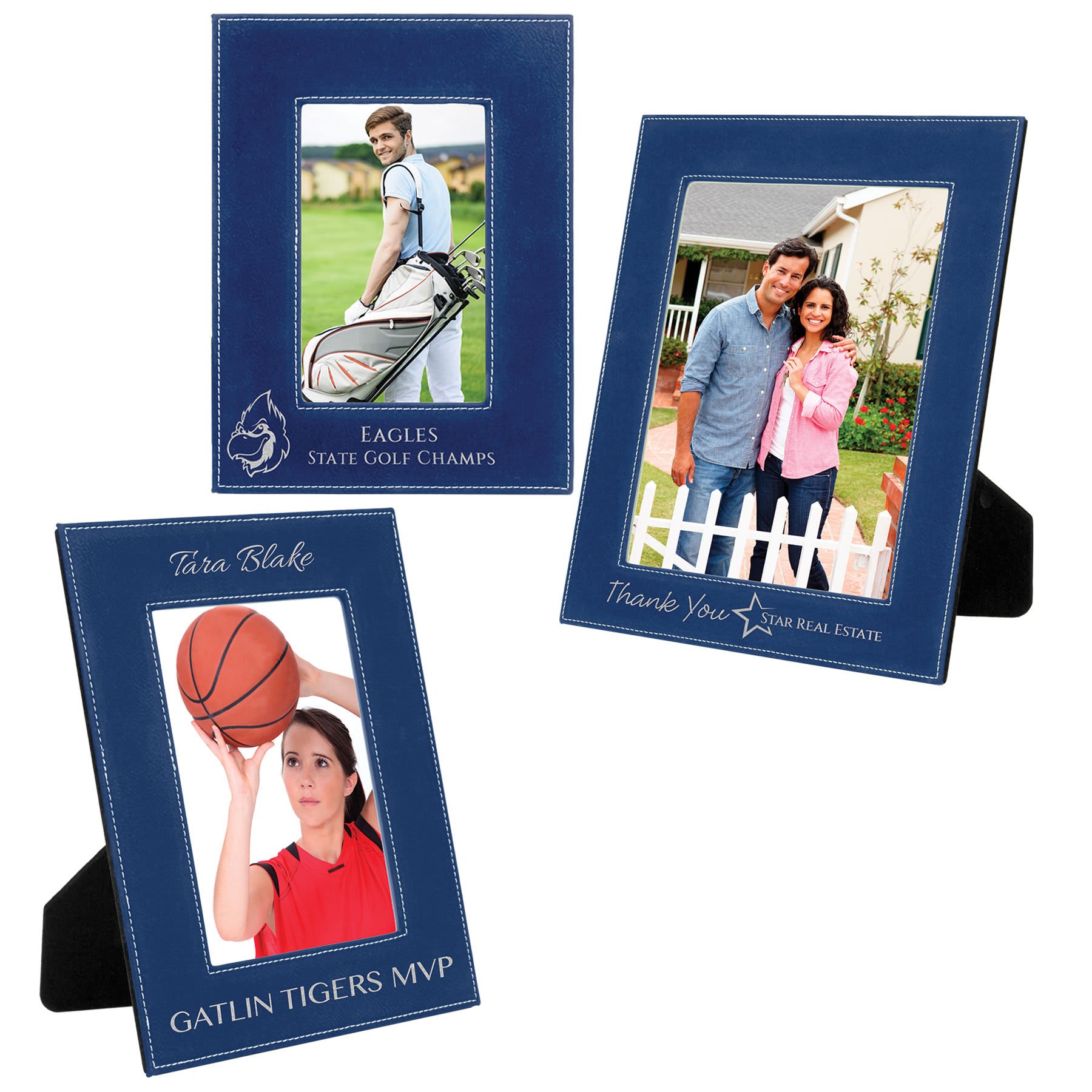 Blue/Silver Leatherette Photo Frame Sample Set