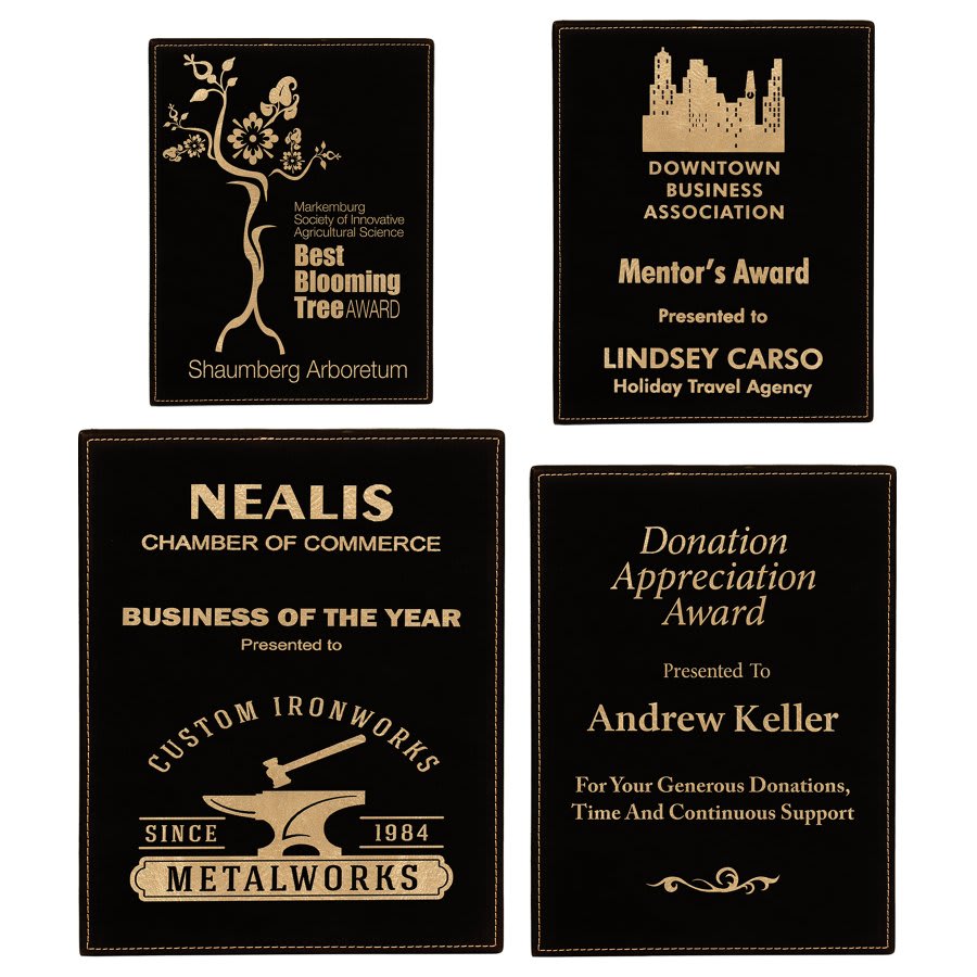 Black/Gold Laserable Leatherette Plaque Sample Set