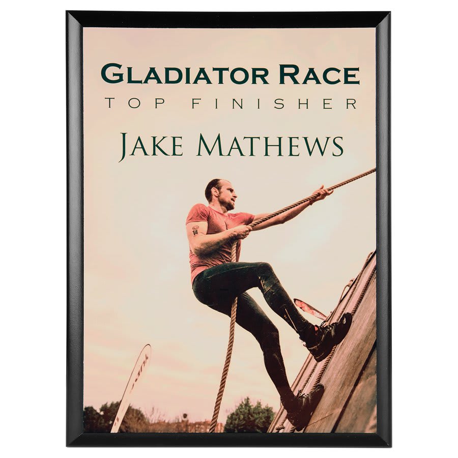 7" x 9" Luster Sub Plaque with Black Edge and Gloss White Finish